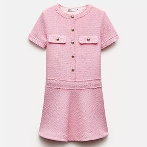 ZARA Pink Tweed Dress with Gold Accents